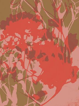Abstracte botanische kunst in warme retro kleuren.