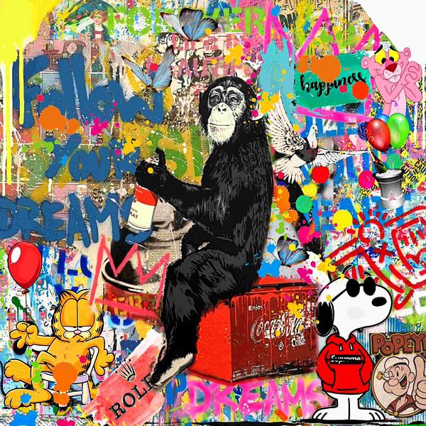 Canvas Painting, Tribute To Art Banksy Monkey Street Graffiti Canvas Print  Wall Art, Follow Your Dreams Animal Canvas Art, For Living Room Office Wall  Decor Home Decoration Framed Ready To Hang Bedroom