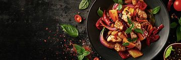 Asian food photography panorama with dark background by Digitale Schilderijen