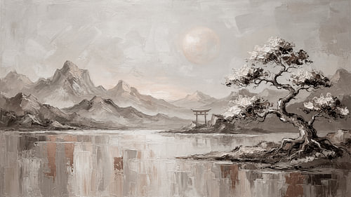 Ruhige japanische Zen-Landschaft im Panoramaformat