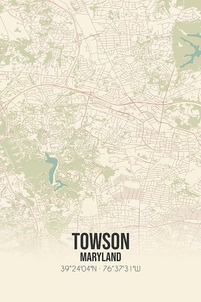 Vintage map of Towson (Maryland), USA. by Prints of Place