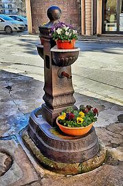 Water Fountain With Pansies 1 by Dorothy Berry-Lound