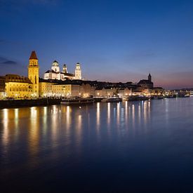 Passau, view from the Prinzregenten-Luitpold-Bridge at the blue hour by Thomas Rieger