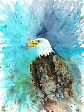 Portrait d'un aigle à tête blanche Peinture à l'aquarelle sur Karen Kaspar