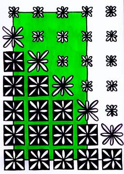 schwarz-weiße Blumen grüner Rahmen von Patricia's Creations