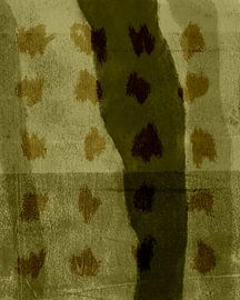 Modern abstract art in mustard on dark seaweed green by Dina Dankers
