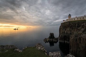 Ferry passing Neist Point Lighthouse by Roelof Nijholt