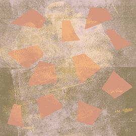 Formes rustiques abstraites en orange corail et kaki. sur Dina Dankers