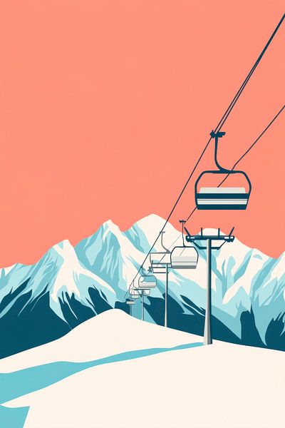 Skilift in winterlicher Berglandschaft von Poster Art Shop