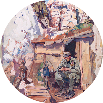 Soldaten in de schuilkelder, Carl Fahringer, 1917 van Atelier Liesjes