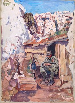 Soldaten in de schuilkelder, Carl Fahringer, 1917
