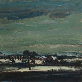 Winter im Dorf von BowiScapes – Kunst und urbane Wandgestaltung