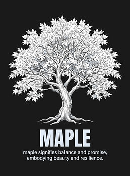 Affiche minimaliste représentant un érable en dessin au trait – édition noire