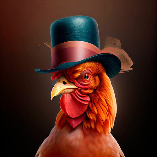Stately portrait of a Rooster with hat. Part 6