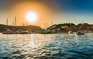 Zonsondergang, Puerto de Soller, Mallorca, Spanje Balearen