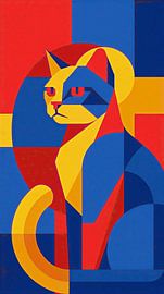 Moderne geometrische Katzenkunst – Wandbild im Stil des abstrakten Kubismus von VICTOR S