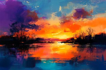 Zonsondergang over het water van Poster Art Shop