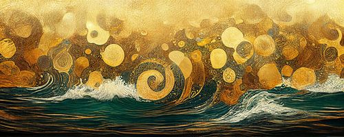 A raging sea in the style of Gustav Klimt