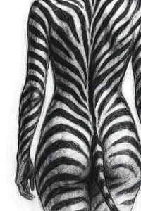 Corps de femme zèbre rayé noir et blanc (AI) (bodypainting, nude, buttocks, back, tail)