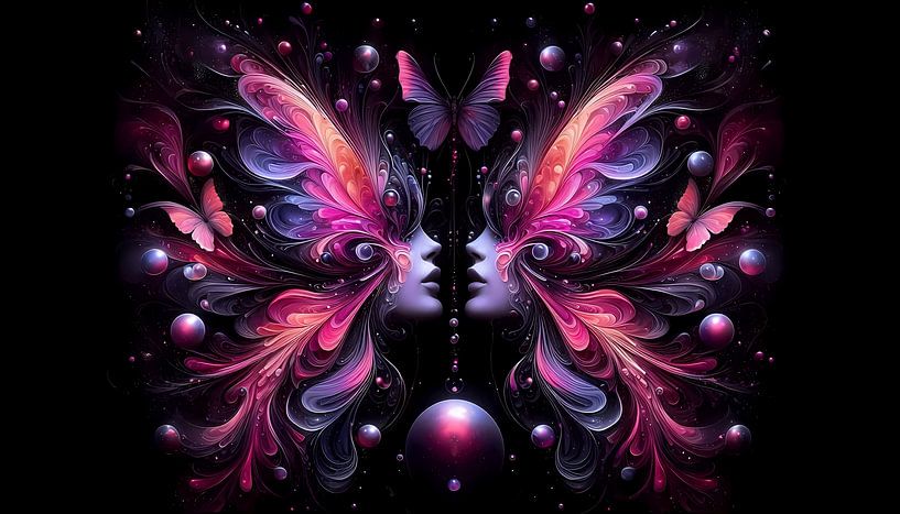 Zwei Schmetterlingsfrauen in Schwarz und Pink von ButterflyPix