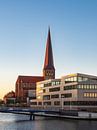 View to a church in Rostock, Germany van Rico Ködder thumbnail