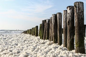 Zeezicht met schuim op golven by Erik Wouters