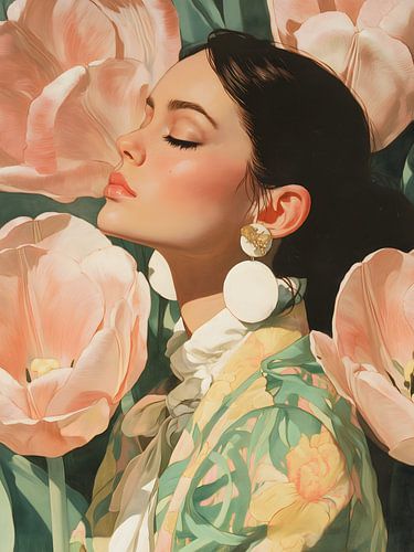 Une femme élégante au milieu des fleurs