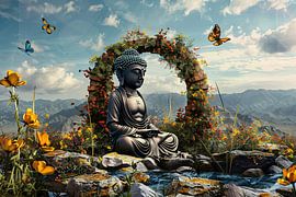 Meditative Buddha Amidst Floral Beauty by Art & Soul Creations