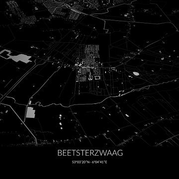 Carte en noir et blanc de Beetsterzwaag, Fryslan. sur Rezona