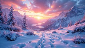 Fantasy Wall Art: SOLVAREX – Winter landscape at sunrise in the mountains