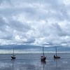 Boats on the dry Wadden Ameland in color and portrait mode by R Smallenbroek
