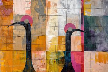 Lente Vogel Abstract | Vrolijk van Abstract Schilderij