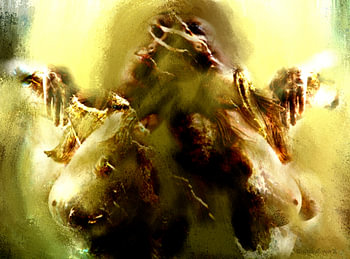 Blurred Vision in Gold &, Sepia – Surreal Double Silhouette (Modern Wall Art)
