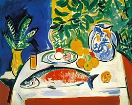 Tableau moderne semi-abstrait de salle à manger avec poissons sur Vlindertuin-Art