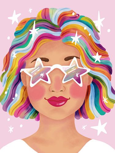 Portrait coloré d'une femme aux couleurs de l'arc-en-ciel sur Aniet Illustration