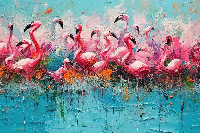 Flamingos Traveling | Moderne Kunst van Blikvanger Schilderijen