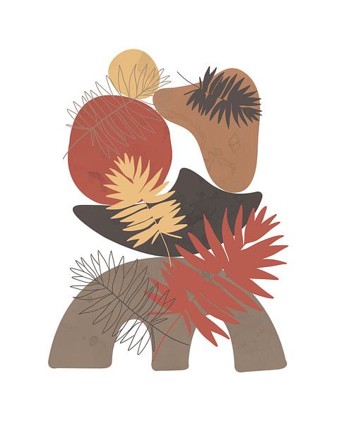 Minimalistisch landschap met 5 tropische bladeren van Tanja Udelhofen