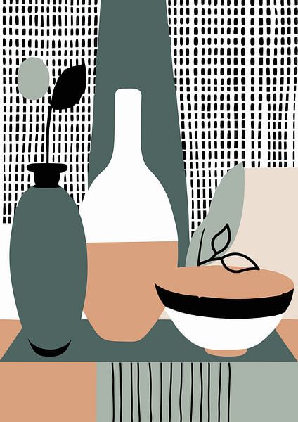 Still life with vase (13), Retro Boho by Sabine Minten