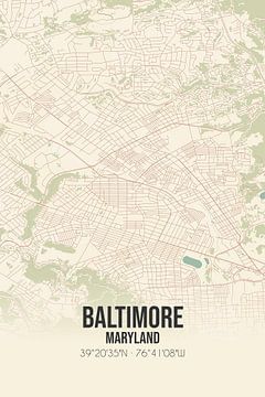 Alte Karte von Baltimore (Maryland), USA. von Rezona