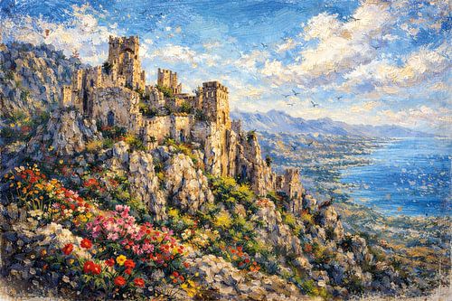 Het kasteel van Saint Hilarion, Kyrenia op Cyprus, een impressionistisch schilderij.