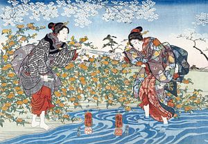 Japanische Mädchen am Fluss Ide Tama, Utagawa Kuniyoshi