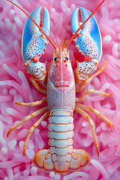 Lobster Luxe - Pastelkleurige KREEFT op roze ZeeAnemoon van Marianne Ottemann - OTTI