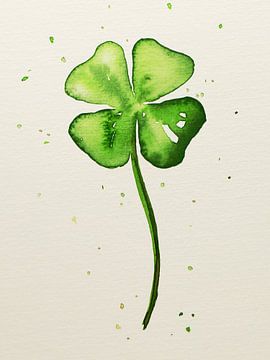The four leaf clover (watercolor painting flowers plants clover leaf happiness love 4)