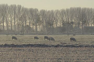 Landscape with sheep by Niek Traas