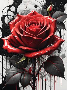 Rose et abstraction en équilibre harmonieux