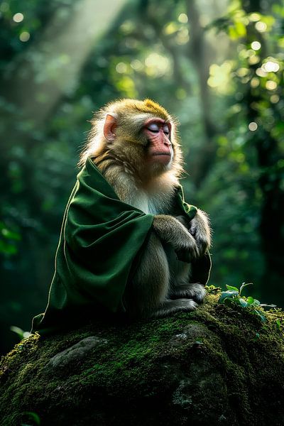 Nachdenklicher Affe im Wald von Poster Art Shop