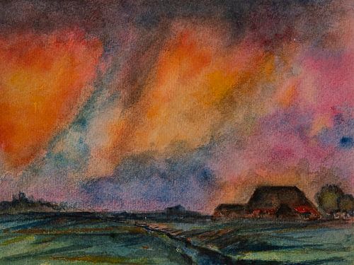 Avondgloed boven het erf