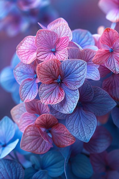 Close-up of pink and blue hydrangea flowers by Art & Soul Creations