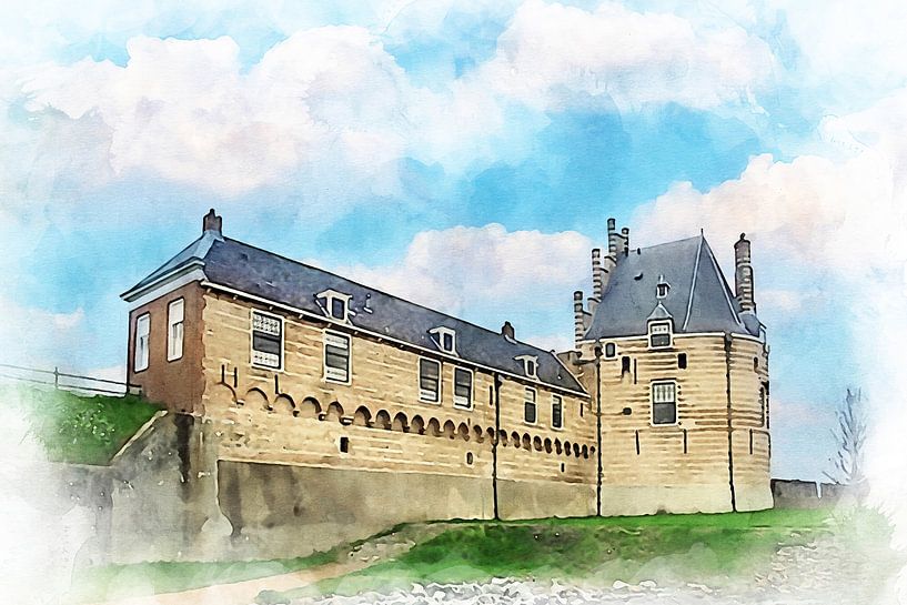 Watercolour image of the Campveerse Toren in Veere, Zeeland by Danny de Klerk