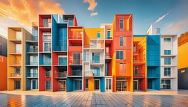 Architectuur met kleuren en wolkenkrabbers